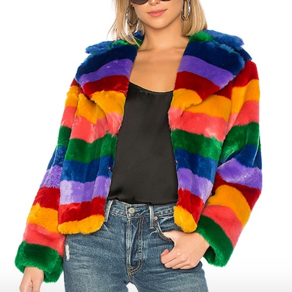 fluffy rainbow coat
